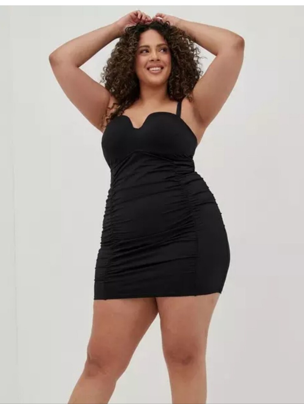 TORRID Underwire Ruched Retro Mid-Length Swim Dress - Black SIZE 2